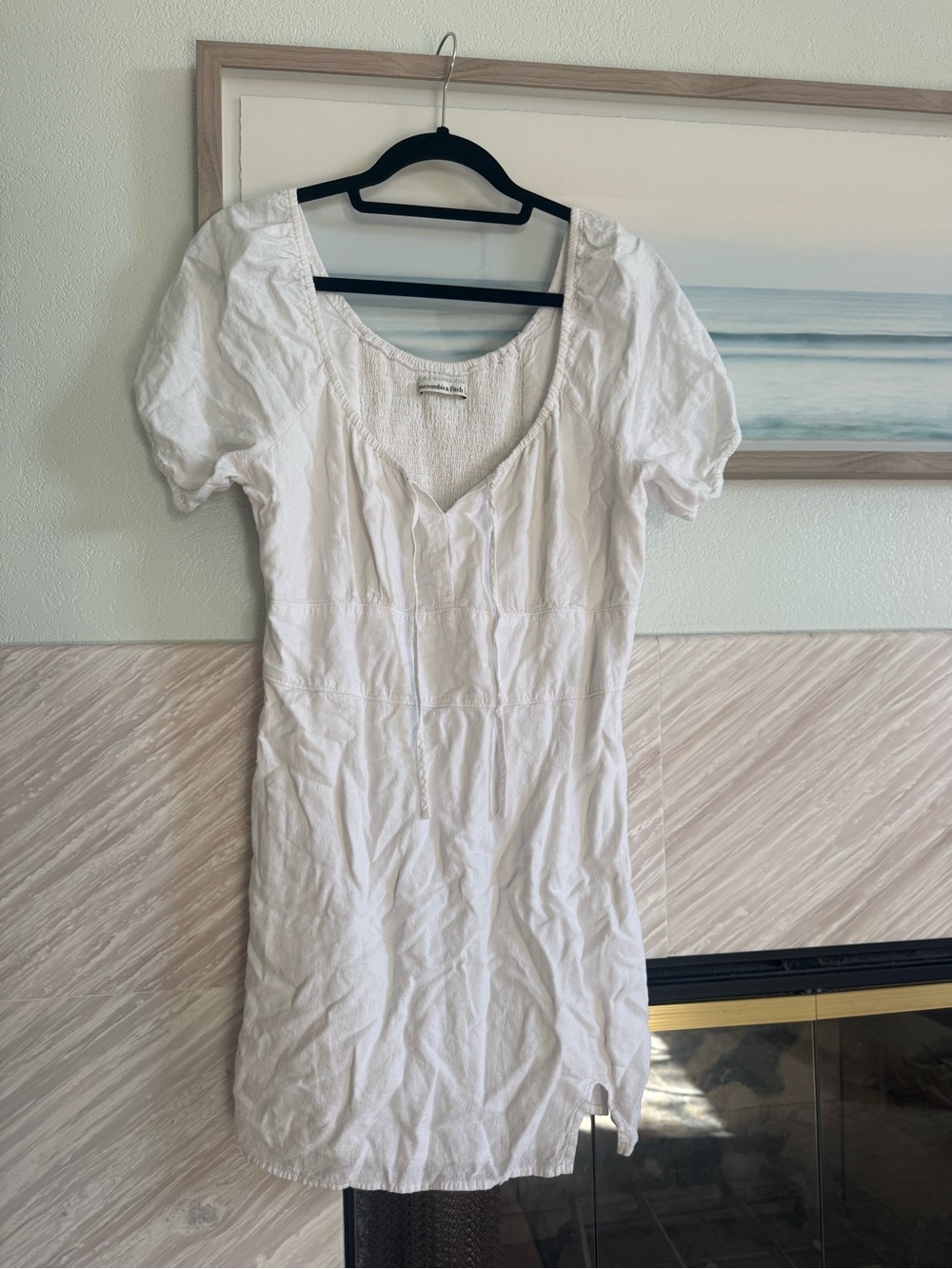 Abercrombie and fitch White Puff Sleeve Scoop Neck Mini Dress